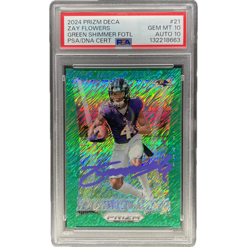 Zay Flower - Green Shimmer FOTL On-Card Autograph - PSA Graded Trading Card