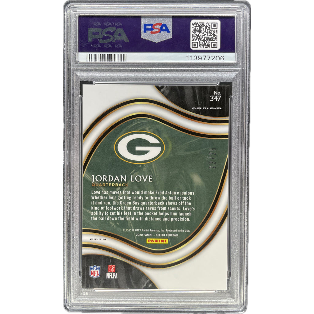 Jordan Love - 2020 Panini Select Rookie Card Tie - Dye Prizm On-Card Auto PSA Graded Trading Card