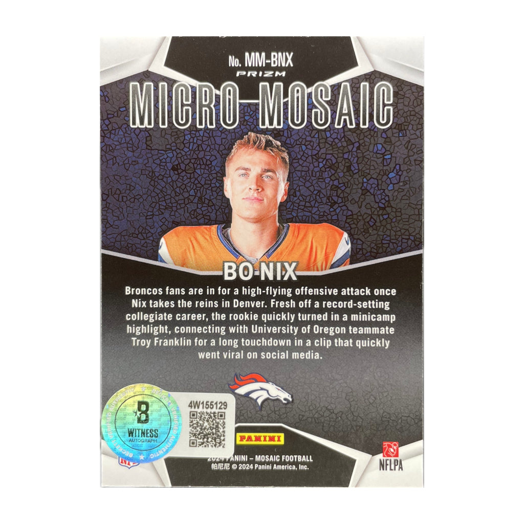 Bo Nix - 2024 Mosaic Micro-Mosaic On-Card Autograph - Beckett Authenticated Trading Card