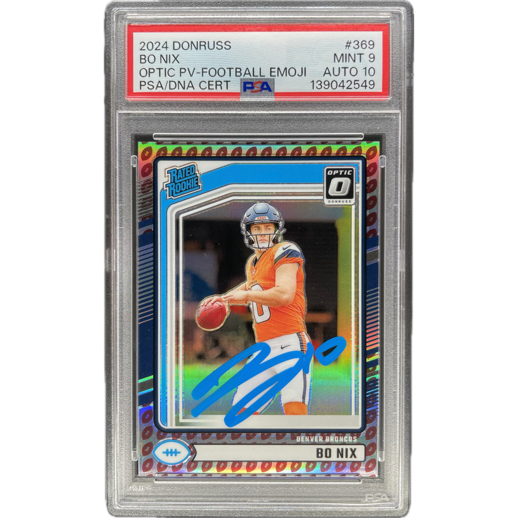 Bo Nix - 2024 Donruss Optic Preview Football Emoji On-Card Autograph - PSA Trading Card