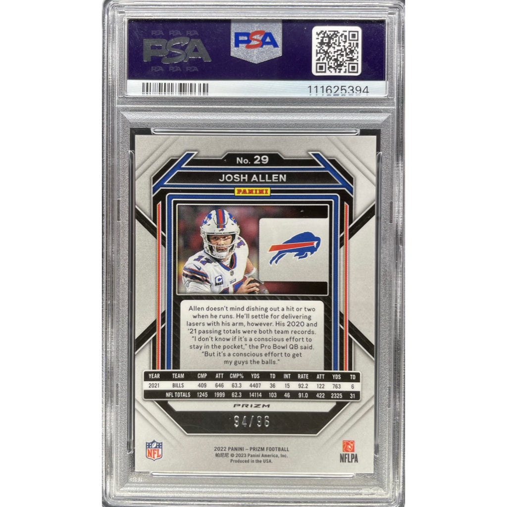 Josh Allen - 2022 Prizm Blue Sparkle On-Card Autograph - Beckett Authenticated Trading Card