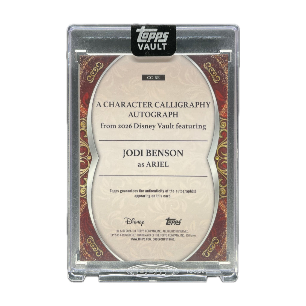 2026 Topps Disney Vault Jodi Benson/Ariel Character Calligraphy Auto /5 Encased
