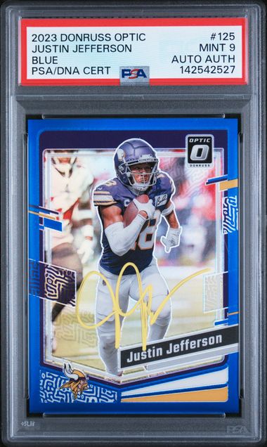 2023 Panini Donruss Optic Justin Jefferson Blue #125 PSA 9 Auto AUTH