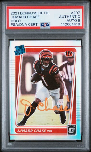 2021 Panini Donruss Optic Ja'Marr Chase Holo #207 PSA AUTH Auto 9