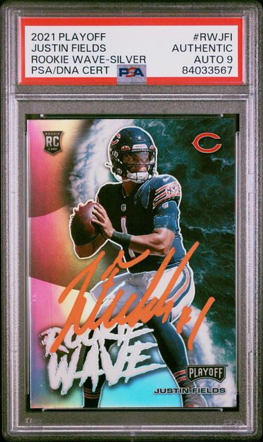 2021 Panini Playoff Rookie Wave Justin Fields Silver #RWJFI PSA AUTH Auto 9