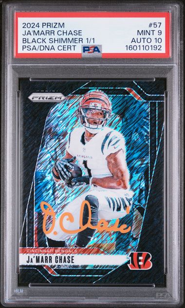 2024 Panini Prizm Ja'marr Chase Black Shimmer 1/1 #57 PSA Mint 9 Auto 10