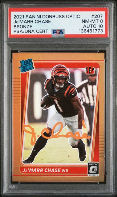 2021 Panini Donruss Optic Ja'Marr Chase Bronze #207 PSA 8 Auto 10