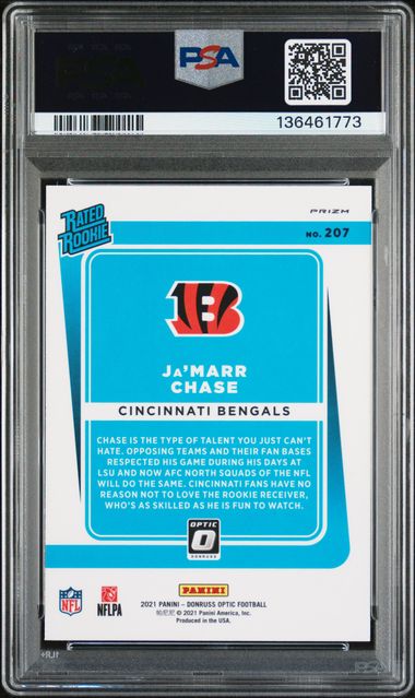 2021 Panini Donruss Optic Ja'Marr Chase Bronze #207 PSA 8 Auto 10