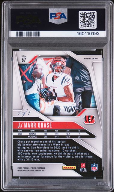 2024 Panini Prizm Ja'marr Chase Black Shimmer 1/1 #57 PSA Mint 9 Auto 10