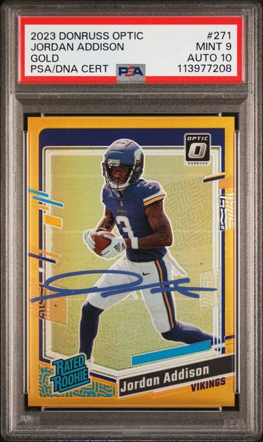 2023 Donruss Optic Jordan Addison Gold #271 PSA Mint 9 Auto 10