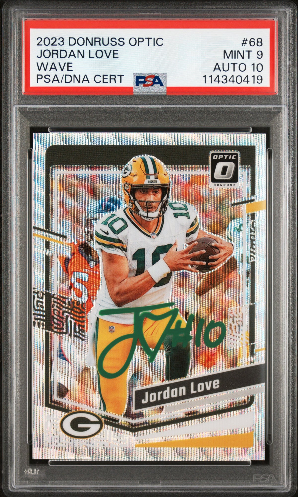 2023 Panini Donruss Optic Jordan Love Wave #68 PSA 9 Auto 10