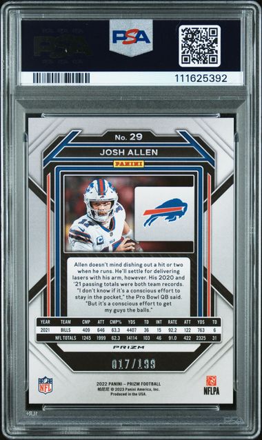 2022 Panini Prizm Josh Allen Blue Wave #29 PSA 9 Auto AUTH