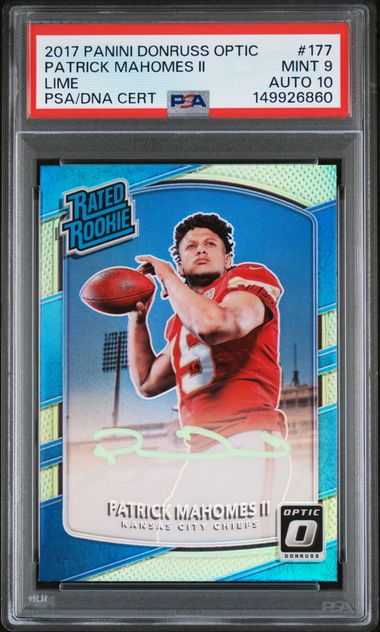 2017 Panini Donruss Optic Patrick Mahomes II Lime #177 PSA Mint 9 Auto 10