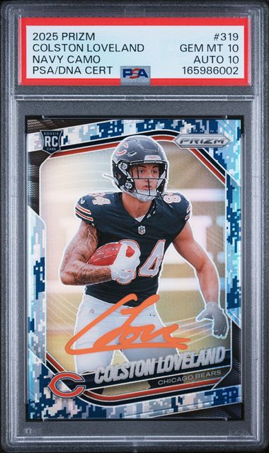 2025 Panini Prizm Colston Loveland Navy Camo #319 PSA GM-MT 10 Auto 10