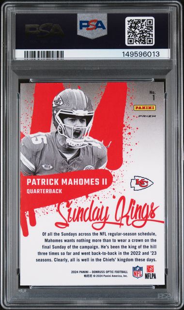 2024 Panini Donruss Optic Patrick Mahomes II Sunday Kings #1 PSA AUTH Auto 10