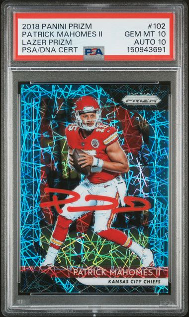 2018 Panini Prizm Patrick Mahomes II Lazer Prizm #102 PSA GM-MT 10 Auto 10