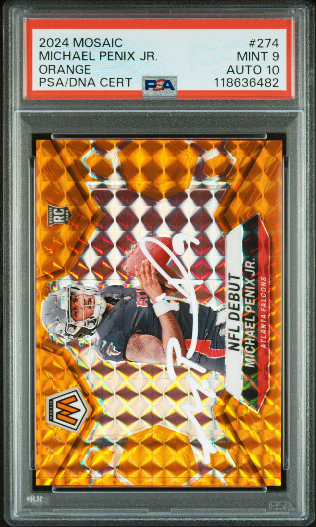 2024 Panini Mosaic Michael Penix Jr. Orange #274 PSA 9 Auto 10