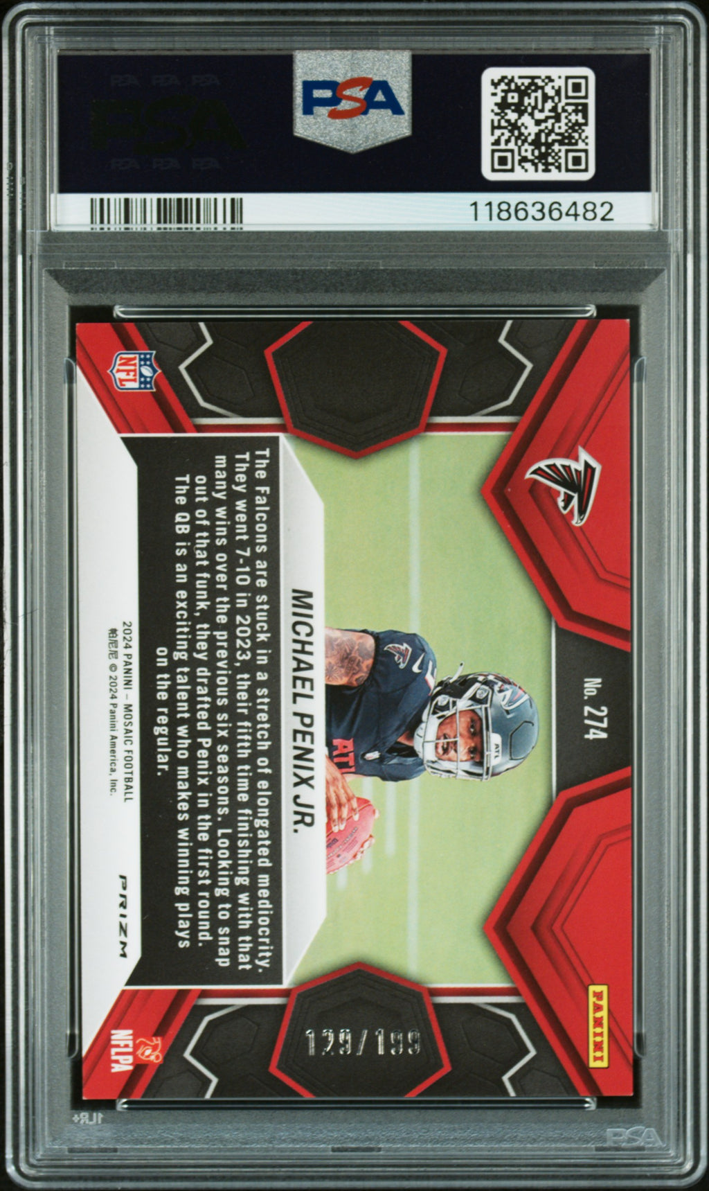 2024 Panini Mosaic Michael Penix Jr. Orange #274 PSA 9 Auto 10