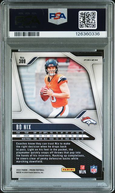 2024 Panini Prizm Bo Nix Lazer Prizm #309 PSA AUTH Auto AUTH
