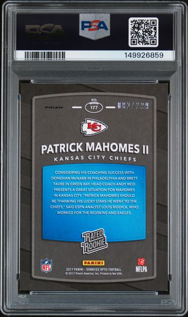 2017 Panini Donruss Optic Patrick Mahomes II Aqua #177 PSA NM-MT 8 Auto 10