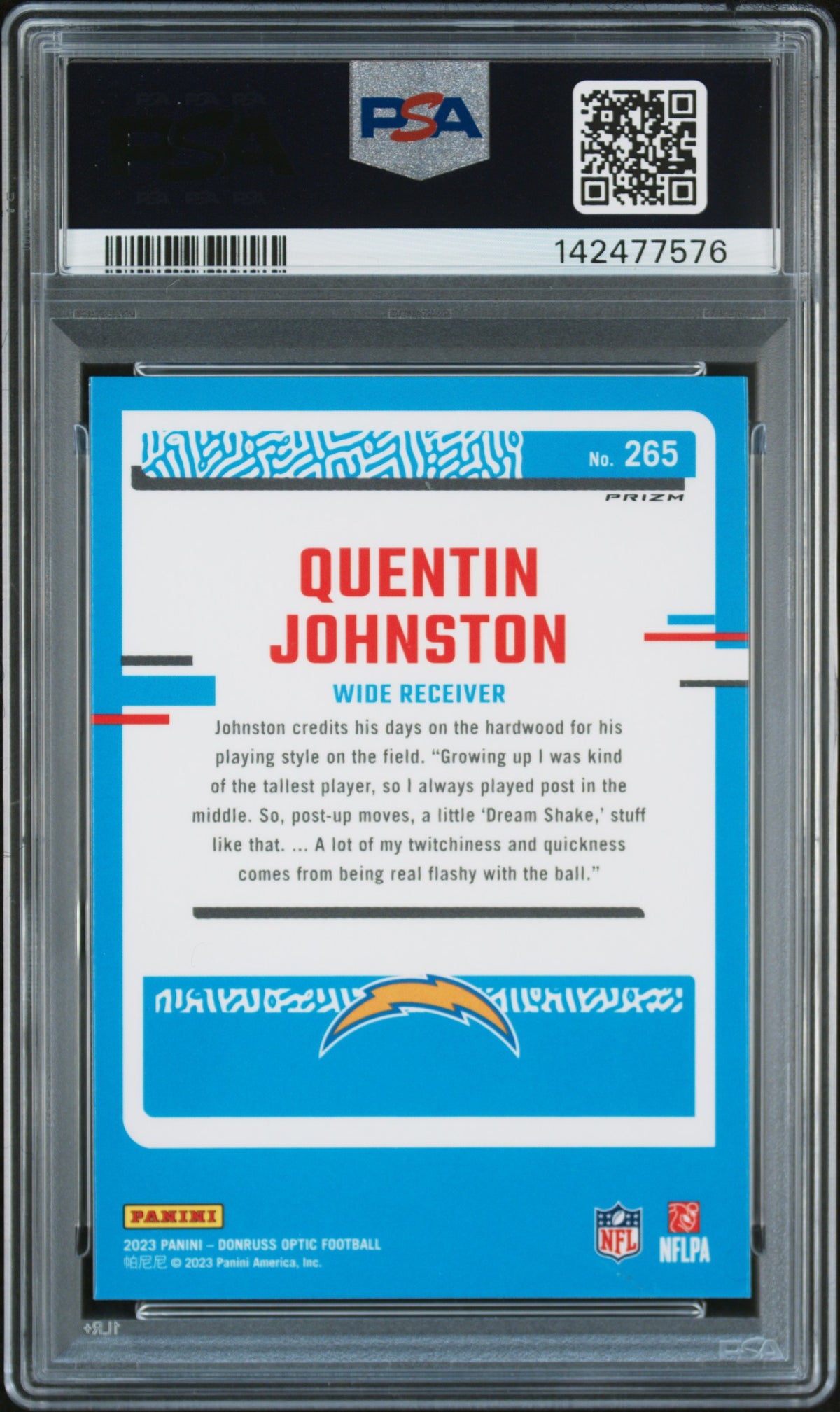 2023 Panini Donruss Optic Quentin Johnston Pink #265 PSA AUTH Auto 10