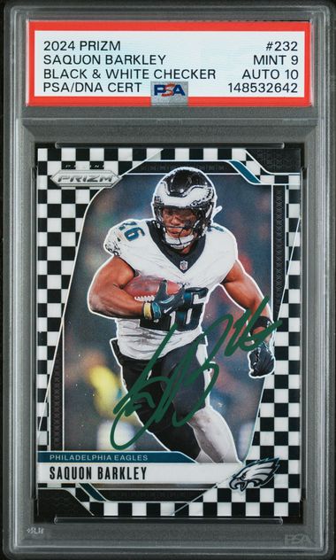 2024 Panini Prizm Saquon Barkley Black & White Checker #232 PSA 9 Auto 10