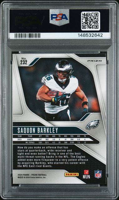 2024 Panini Prizm Saquon Barkley Black & White Checker #232 PSA 9 Auto 10