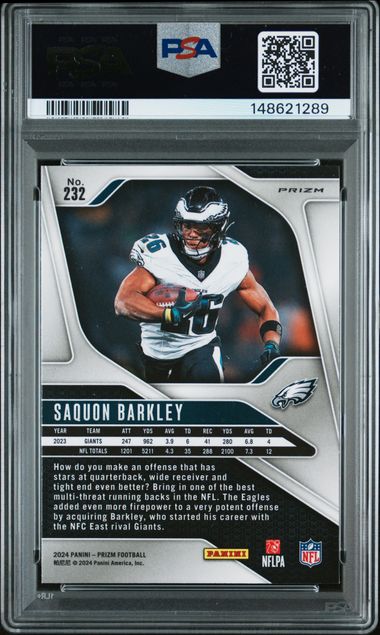 2024 Panini Prizm Saquon Barkley Green Prizm #232 PSA 9 Auto AUTH