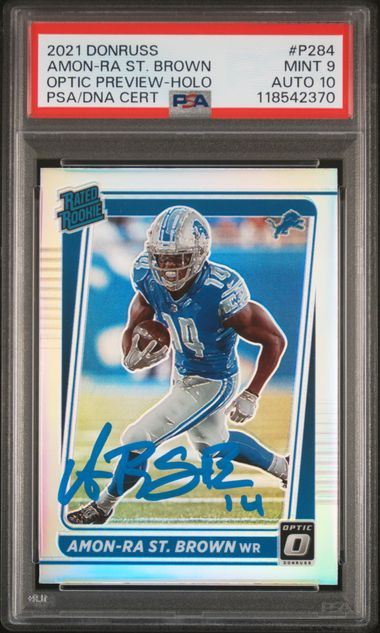 2021 Panini Donruss Amon-Ra St. Brown Optic Preview-Holo #P284 PSA 9 Auto 10