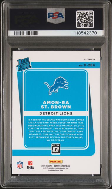 2021 Panini Donruss Amon-Ra St. Brown Optic Preview-Holo #P284 PSA 9 Auto 10