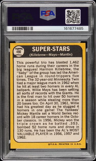 1968 Topps Super Stars Killebrew/Mays/Mantle #490 PSA GM-MT 10