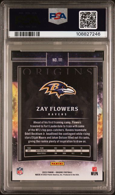 2023 Panini Origins Zay Flowers Holo Red #111 PSA 8 Auto 9