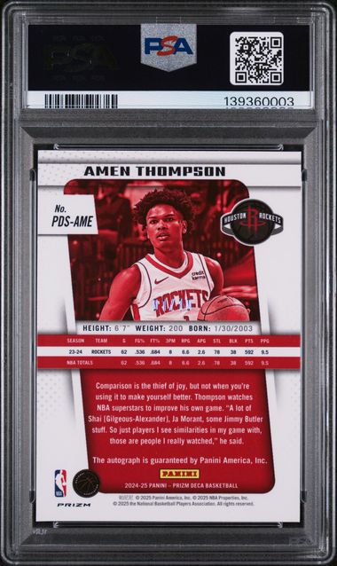 2024 Prizm Deca Amen Thompson Signature-Gold Prizm #PDSAME PSA GM-MT 10