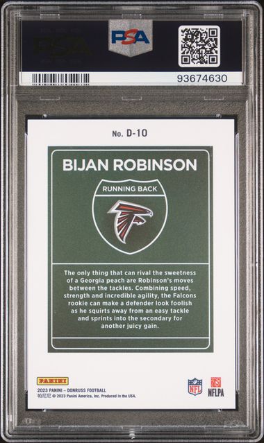 2023 Panini Donruss Bijan Robinson Downtown! #D10 PSA Mint 9 Auto 10