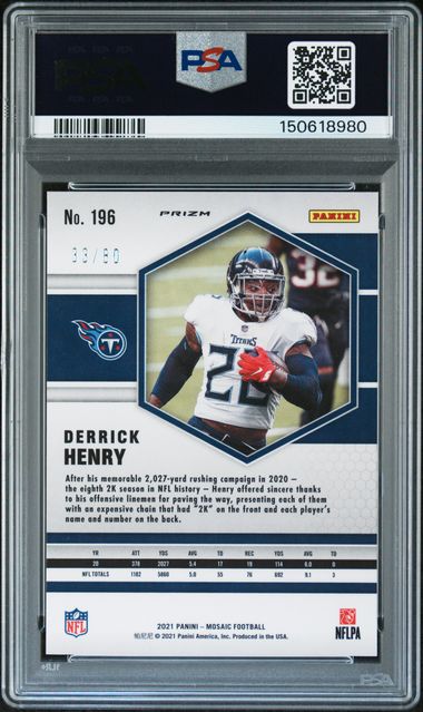 2021 Panini Mosaic Derrick Henry Fusion Red / Yellow Choice #196 PSA AUTH Auto 8