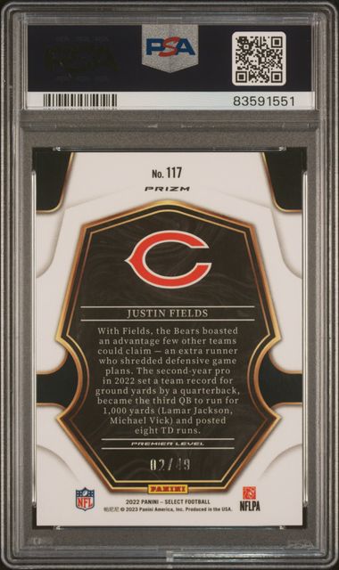 2022 Panini Select Justin Fields Neon Green Prizm #117 PSA 9 Auto 10