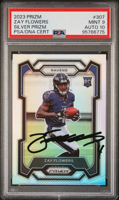 2023 Panini Prizm Zay Flowers Silver Prizm #307 PSA 9 Auto 10