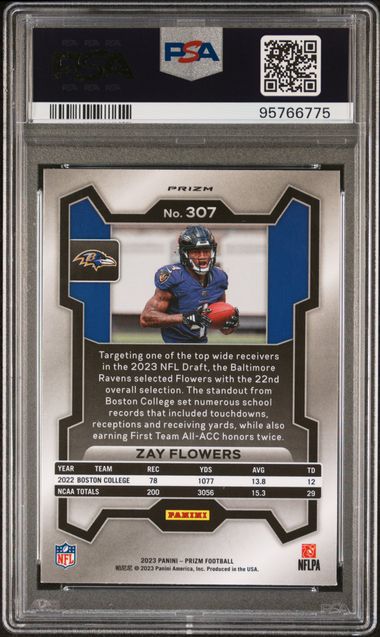 2023 Panini Prizm Zay Flowers Silver Prizm #307 PSA 9 Auto 10